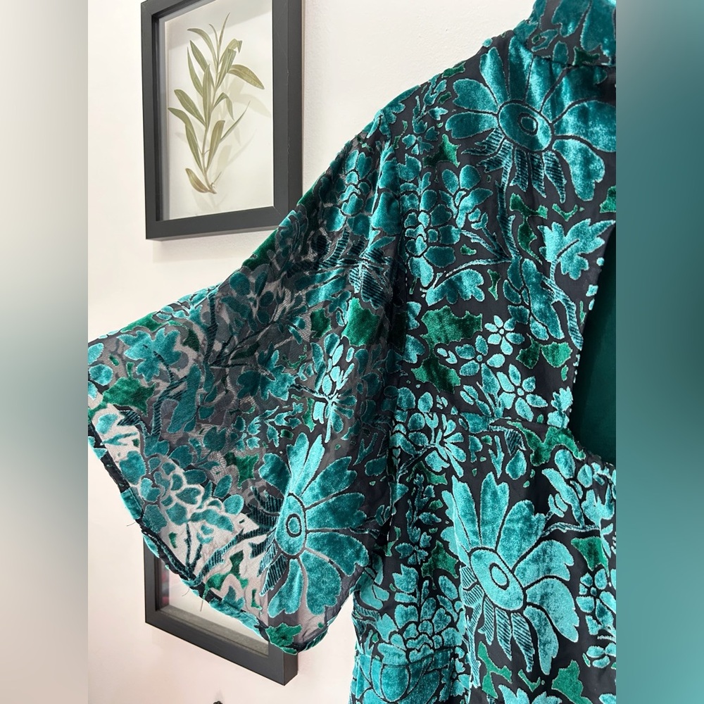 By Anthropologie Floral Velvet Dress in Teal and Black - Picture 9 of 10